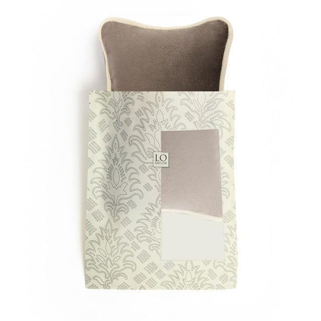 Textile The Gift Micro Cushion in Grey Velvet with White Piping by Lorenza Briola for Lo Decor For Sale - Image 7 of 7