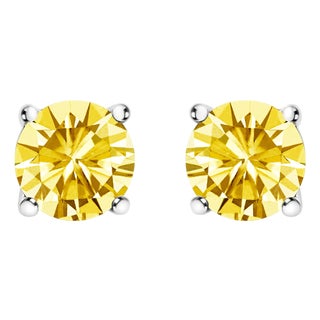 14K White Gold 1.0 Cttw Lab Grown Yellow Diamond Solitaire Stud Earrings (Yellow Color, VS2-SI1 Clarity) For Sale