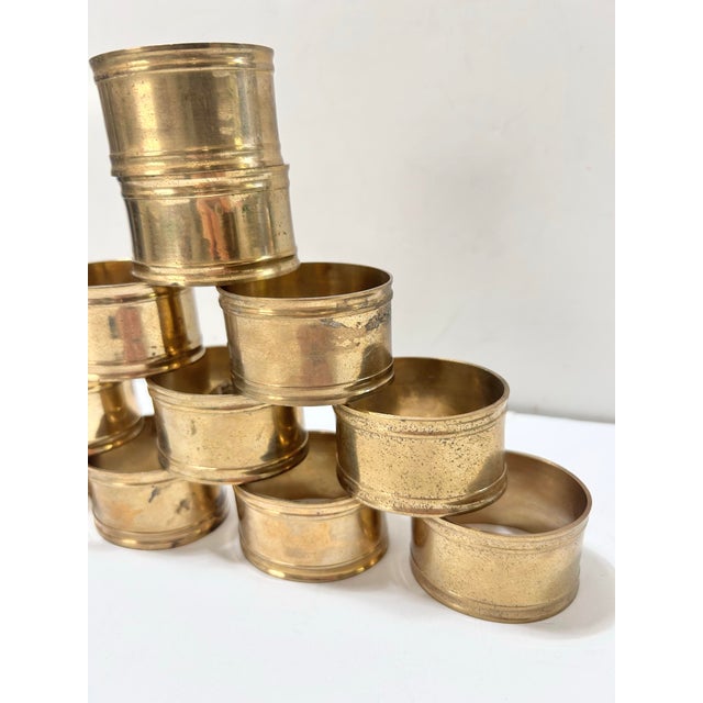 Vintage Solid Brass Banded Napkin Rings – Set of 11 For Sale - Image 4 of 8