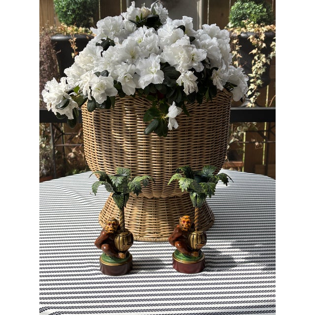 Vintage Petite Choses Monkey Palm Tree Candle Holders - A Pair MAKER'S MARK: Both labeled on the bottom CIRCA: Mid-20th...