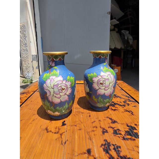 Chinese Cloisonné Enamel Vases, 1950, Set of 2 For Sale - Image 10 of 10