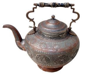 Large Antique Central Asian Engraved Copper Teapot