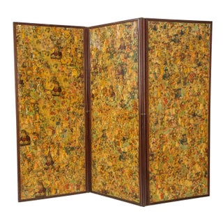 3-Paneled Victorian Decoupaged Room Divider Screen For Sale