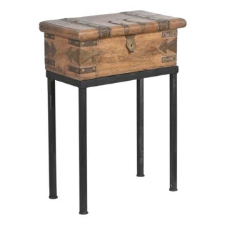Vintage Anglo-Indian Teak Small Chest on Iron Legs/Side Table For Sale