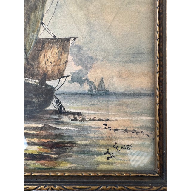 Coastal Framed Coastal Watercolor Painting For Sale - Image 3 of 4