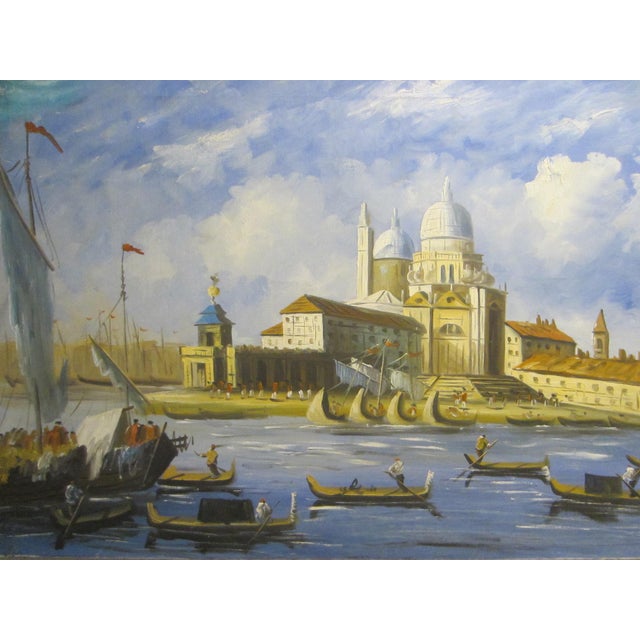 Mediterranean 1970s Merchant in Venice Gondola Ride Signed Harris Oil on Canvas For Sale - Image 3 of 18