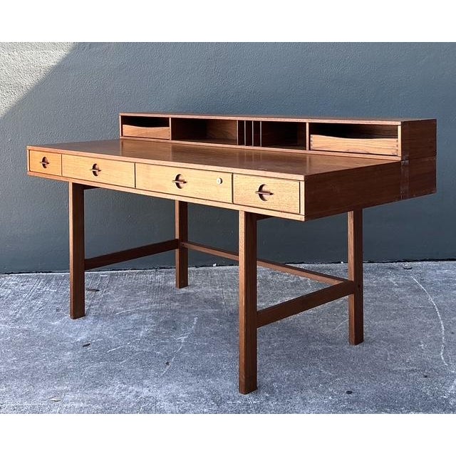Mid-Century Modern Vintage MCM Peter Lovig Nielsen for Hedensted Mobelfabrik Flip Top Teak Writing Desk For Sale - Image 3 of 12