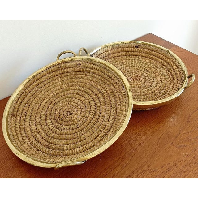 Mid-Century Modern Mid-Century Italian Rattan and Brass Baskets, 1970s, Set of 2 For Sale - Image 3 of 18