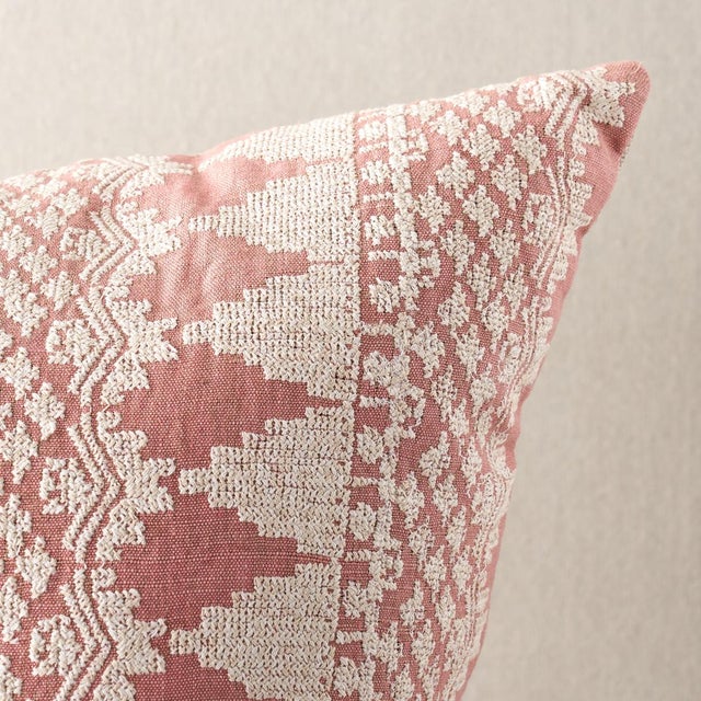 Rustic Schumacher Wentworth Embroidery 22" Pillow in Rose For Sale - Image 3 of 4