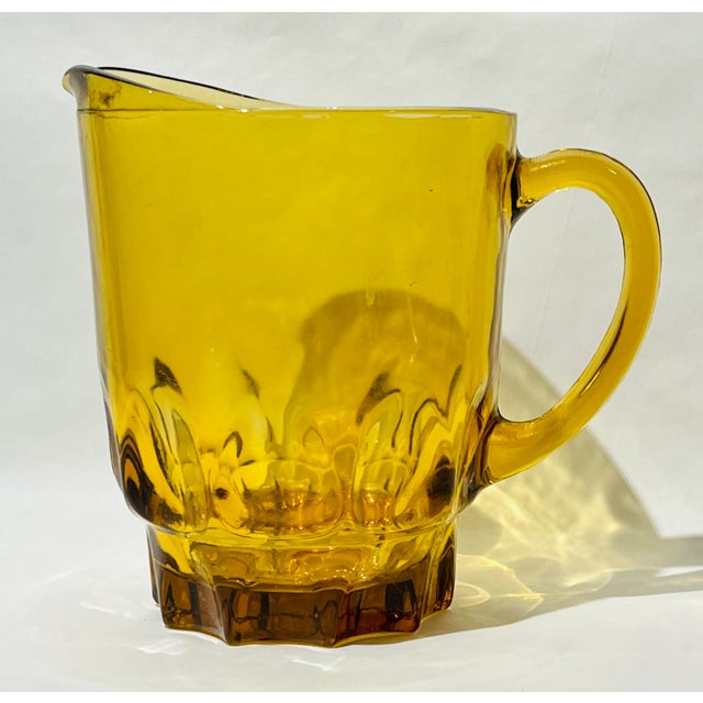 Amber Vintage Hazel Atlas Amber Glass Thumbprint Pitcher, Heavy Handled 64 Oz Pitcher For Sale - Image 8 of 8