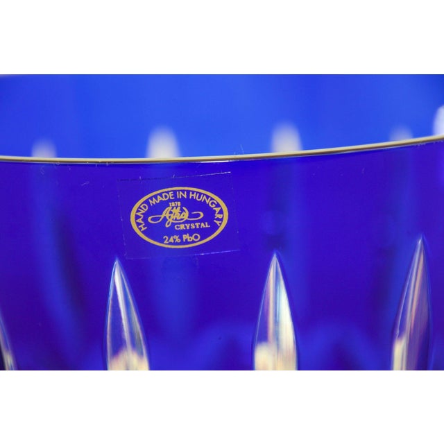 Art Deco Cobalt Blue Crystal Ice Bucket Ajka Arabella Barware 1960 For Sale - Image 3 of 12