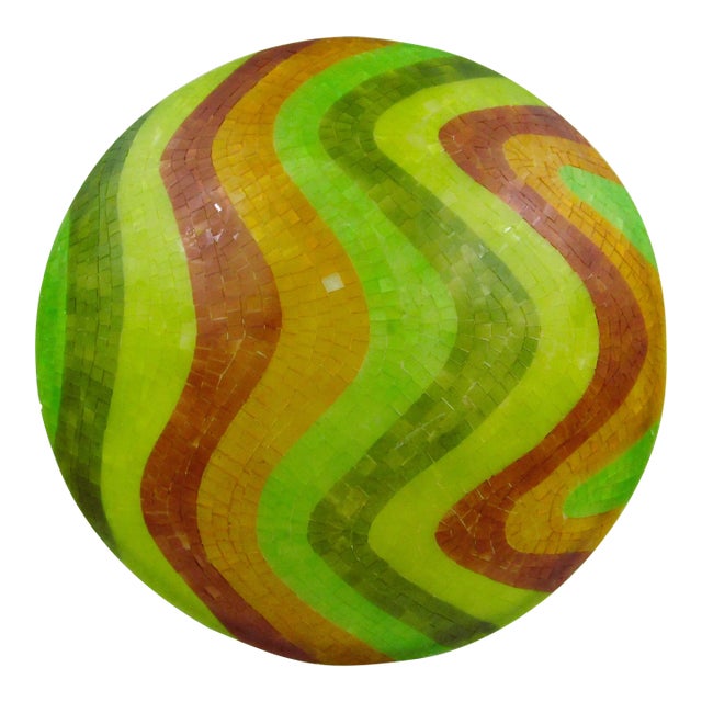 Oggetti Luce Wave Green Mosaic 24" Round Flush Mount Ceiling Lamp Fixture For Sale