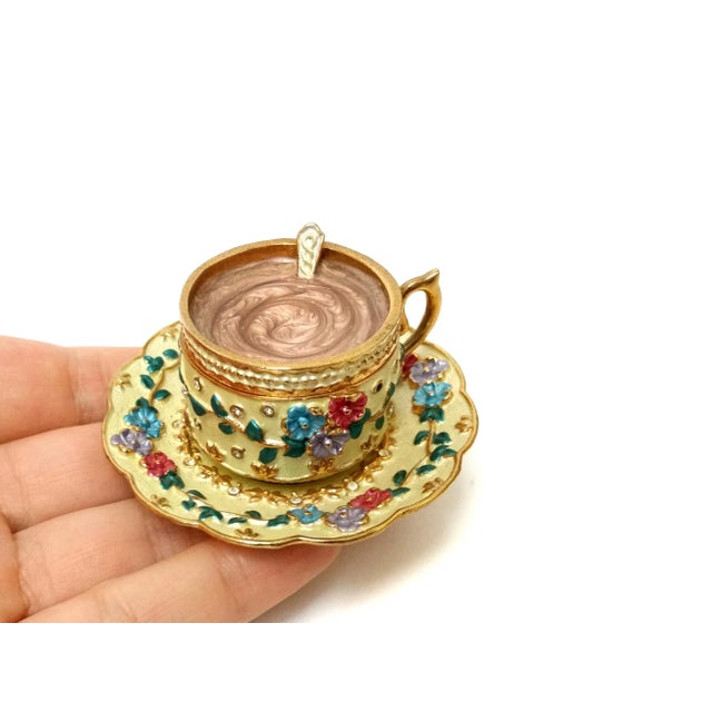 Vintage Rucinni Miniature Tea Cup With Saucer Hinged Ring Box For Sale - Image 6 of 8
