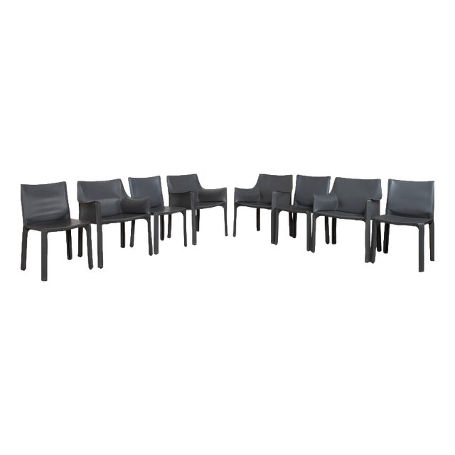 CAB 413 Chairs in Grey Leather by Mario Bellini for Cassina, Set of 8 For Sale