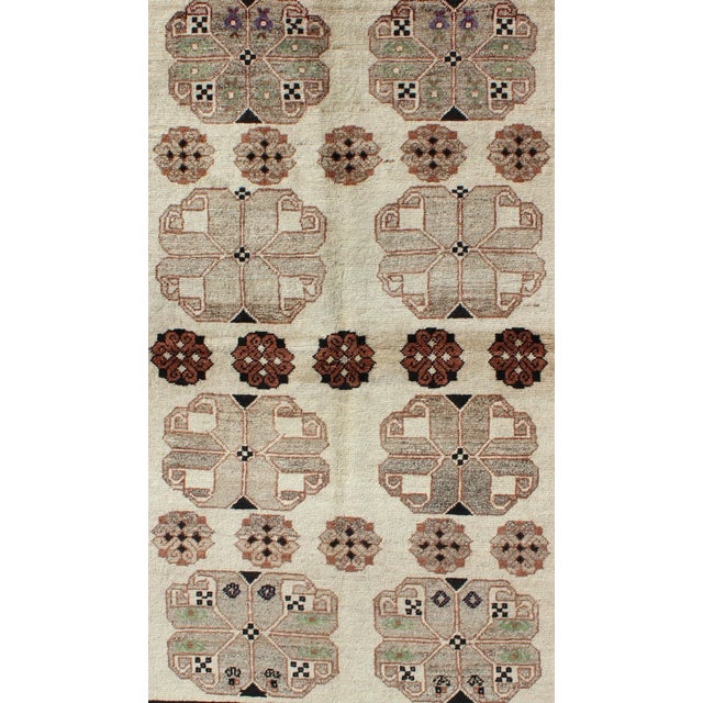 Persian Gabbeh Vintage Rug With Blossom Medallions in Brown, Ivory, Taupe, Green and Black For Sale - Image 4 of 9