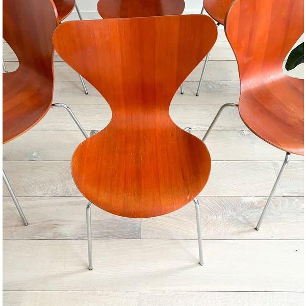 Mid 20th Century Set of (6) Fritz Hansen Series 7 Chairs W/ Mertz Leather Covers For Sale - Image 9 of 9