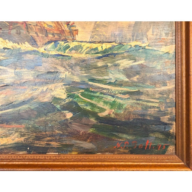 Niels Peter Bolt Early Naturalistic Nautical Painting of a Whaling Ship and Crew at Sea, 1945 For Sale In Houston - Image 6 of 11