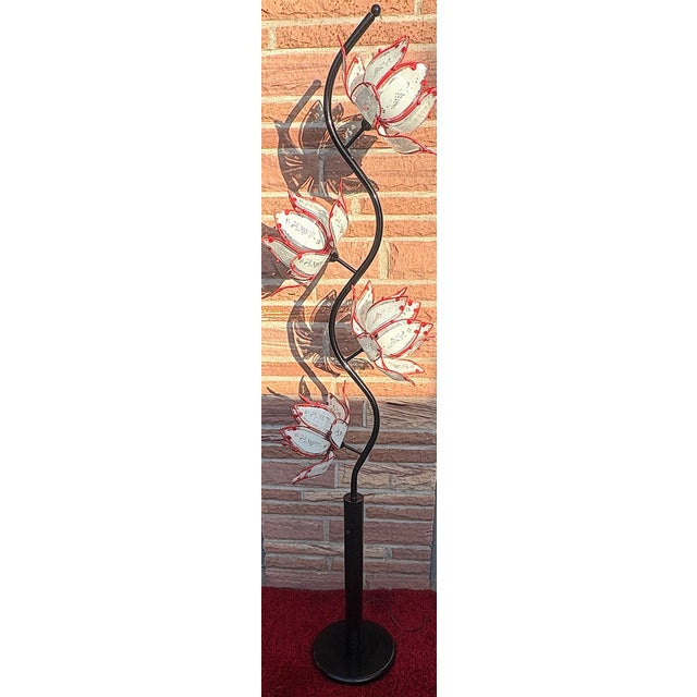 Vintage Metal and Glass Floor Lamp with Lotus Flower Shade, 1970s For Sale - Image 10 of 10