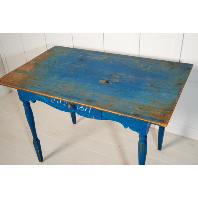 Northern Swedish Blue Country Table For Sale - Image 9 of 14