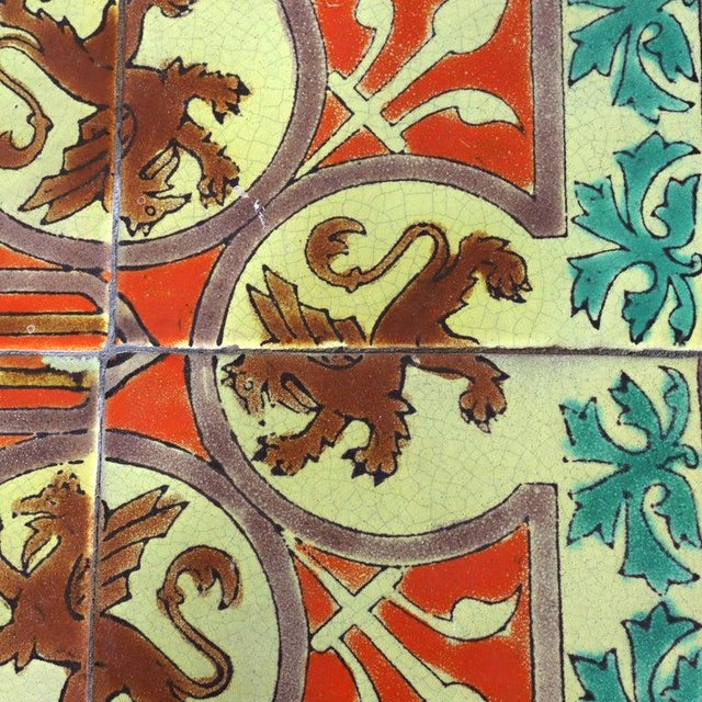 Red Arts & Crafts Wrought Iron & California Tile Top Side Table With Griffins C1910 For Sale - Image 8 of 12