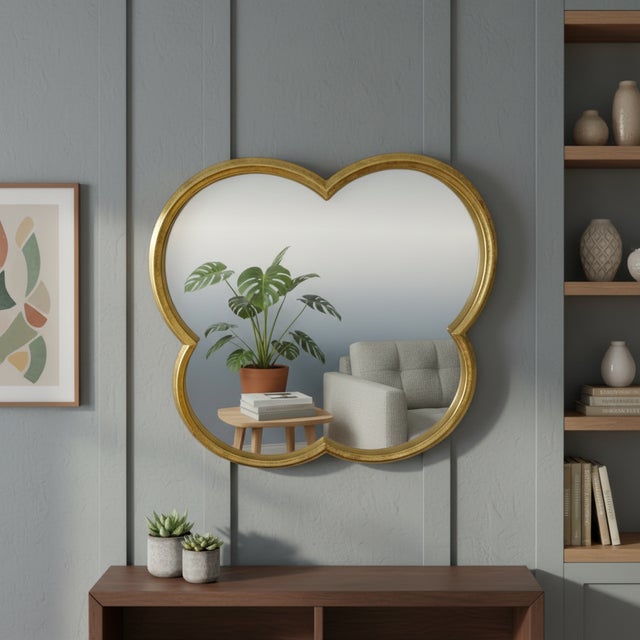1990s Four Leaf Clover Shaped Gilt Iron Mirror For Sale - Image 5 of 6