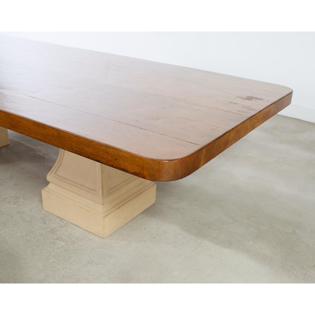 Michael Taylor Neoclassical Stone Pedestal Walnut Dining Table 10 Ft For Sale - Image 12 of 18