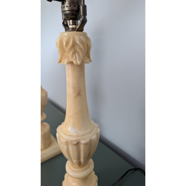 Vintage Alabaster Table Lamps Italian Neoclassical Style With Acanthus Carving - Pair For Sale In Tampa - Image 6 of 14