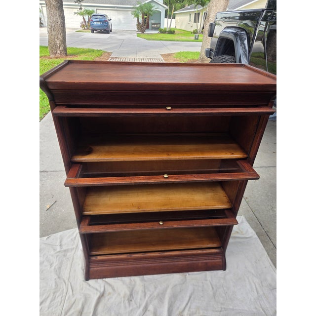 Mission Antique Arts & Crafts Quarter-Sawn Oak 3-Stack Barrister Bookcase For Sale - Image 3 of 16