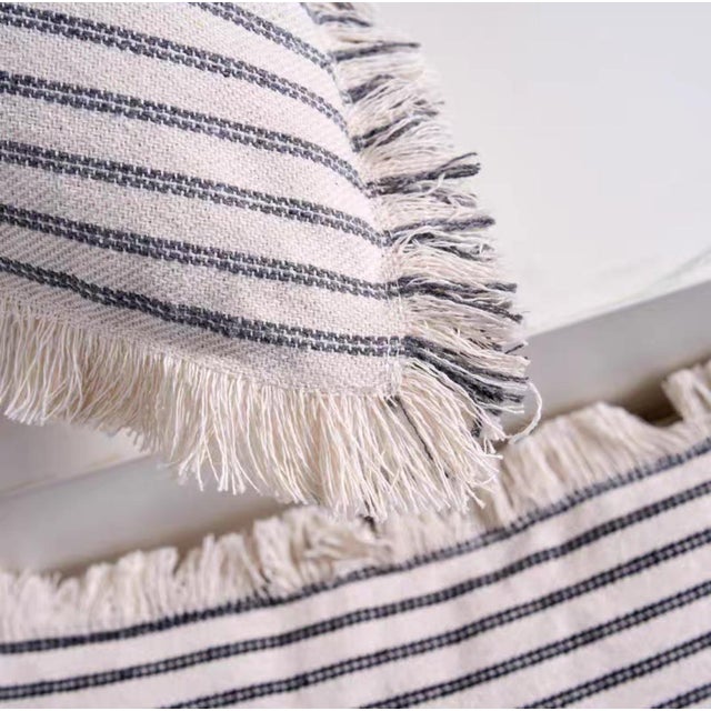 Tassel Striped Off-White Waist Pillow For Sale - Image 4 of 6