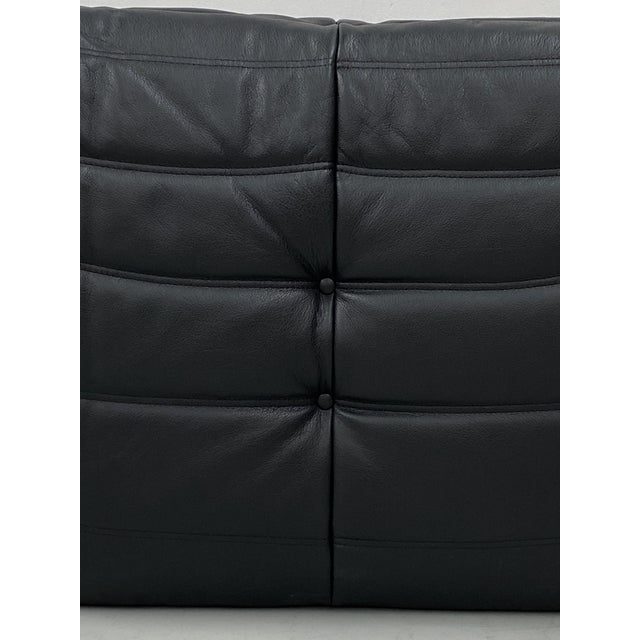 French Togo Sofa in Thick Black Cow Leather attributed to Michel Ducaroy for Ligne Roset, 1970s For Sale - Image 11 of 12