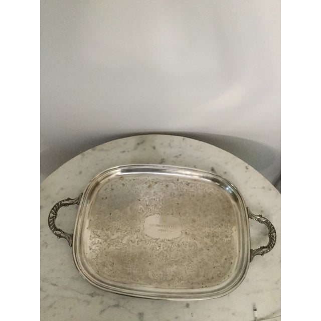 Traditional Vintage Silver Plate Handled Butlers Tray, Engraved President's Club 1961 For Sale - Image 3 of 7