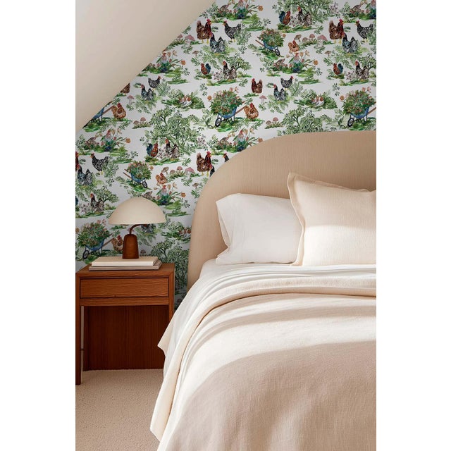 Not Yet Made - Made To Order Cluckingham Farm Toile Grasscloth Wallpaper by House Party | Egg White | 6 Yards For Sale - Image 5 of 8