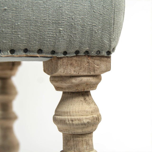 French Giselle Bobbin Leg Bar Stool - Sage Linen / Natural Oak Frame For Sale - Image 3 of 4