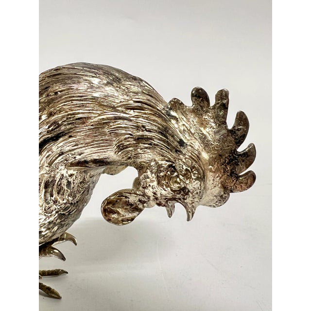 Pair Antique Silver Cockerel Rooster Figurines / Sculptures For Sale - Image 16 of 18