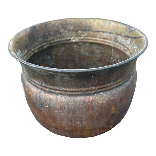 Antique Rustic Brass Planter/Cachepot Natural Patina For Sale