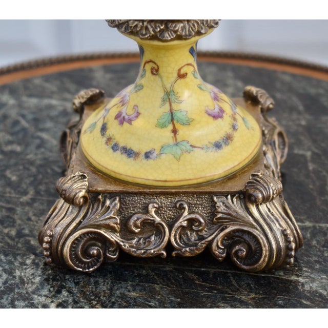 French Sevres Style Porcelain Urn Vase Vintage Gilt Bronze Ormolu Cherub Putti For Sale - Image 11 of 14