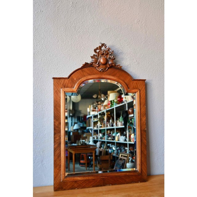 Antique Wall Mirror in Carved and Beveled Oak and Fortin Veneer, 1930s For Sale - Image 3 of 11