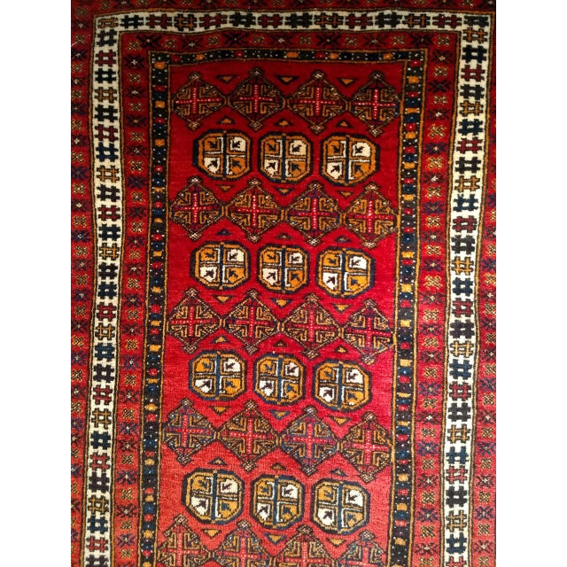 Tribal Vintage Turkmen Area Rug with Geometric Medallions Design in Red For Sale - Image 3 of 9