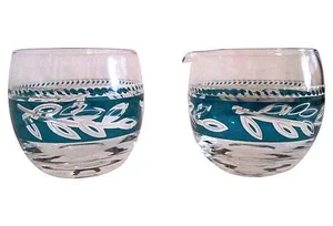 1960s Aqua Flash Creamer & Sugar - a Pair