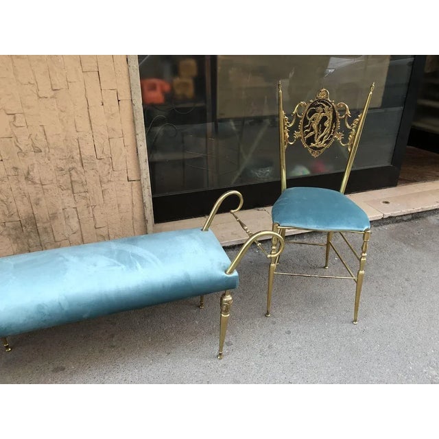 Vintage Brass Chiavari Chairs & Ottoman, 1950s, Set of 3 For Sale - Image 13 of 15