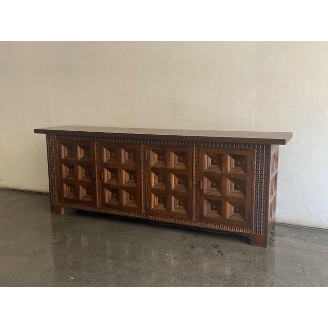Spanish Solid Wood Brutalist Sideboard, 1960s For Sale - Image 13 of 13