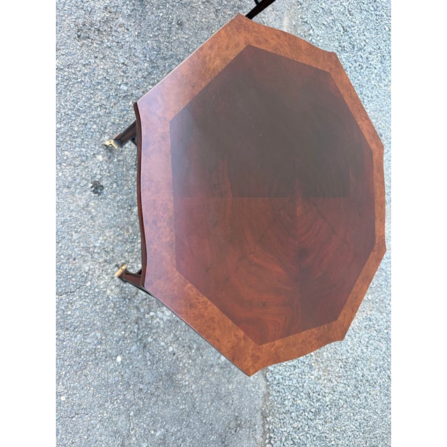 Late 20th Century Pair of English Regency Style Inlaid Octagon Side Tables With Casters For Sale - Image 11 of 11