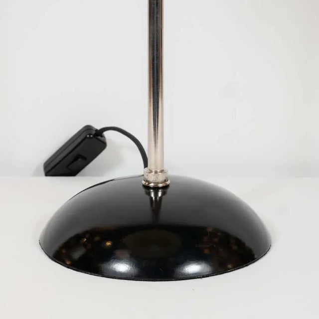 Metal French Mid-Century Modern Chrome and Lemon Cream and Black Enamel Table Lamp For Sale - Image 7 of 12