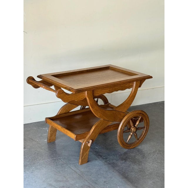 Rustic 1960s German Oak Serving Cart/Wagon For Sale - Image 3 of 6