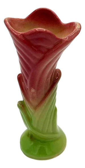 1950s Mid Century Calla Lilly Pink Green Bud Vase by Shawee Pottery
