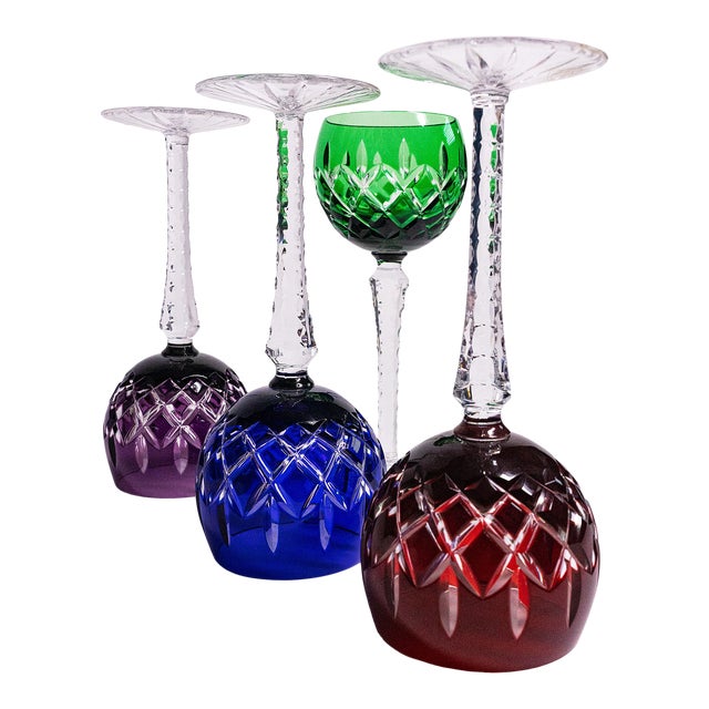 Vintage JewelTone Waterford Crystal Wine Hock Glasses Set of 4