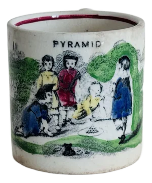 Mid-19th Century Staffordshire Ironstone Transferware Childs Mug “Pyramid”