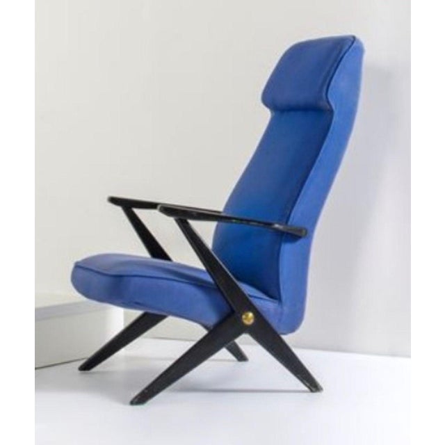 Blue Armchair is an original decorative object realized in the 1950s by Italian Manufacture Painted wood, fabric-coated...