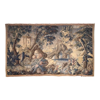 18th C. French Hand Woven Aubusson Tapestry With Birds, Ruins, and Floral Border For Sale