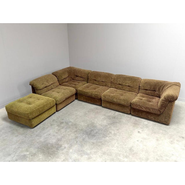 Mid century modular sofa from the 1970s. 6 Elements, upholstered in its original green teddy fabric. Sofa is in very good...
